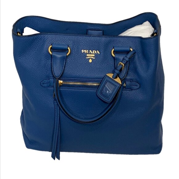 PRADA NWT Vitello Daino Cobalto BN2754 Large Shopping Tote Shoulder Bag - Picture 13 of 13